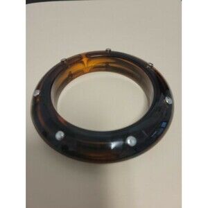 Vintage Inch Wide Brown Tortoise Shell Silver Tone Accent Lucite Bangle Bracelet